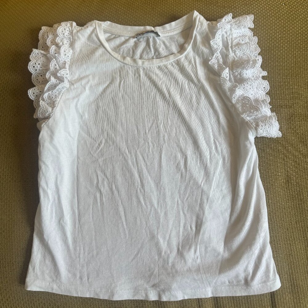 Zara White Ruffle Top SIze S